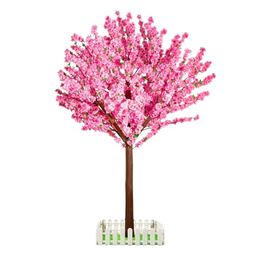 7FT Artificial Cherry Blossom Tree - Pink Flowers Indoor/Outdoor Decor for Wedding Party Home Christmas - Handmade Faux Tree with Wood Trunk