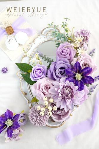 Purple Artificial Flowers Combo Box Wedding Decor,Fake Flowers,Flowers for Decoration,Silk Flowers for Home Decor Indoor,Cake Flowers,Faux Flowers for Crafts - color: Provence Purple