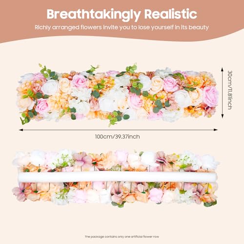 TFCFL Artificial Flower Wall Decor - 100cm Silk Flower Row with Flexible Mounting Rod, Ready to Hang for Balcony Garden Fence Wedding, Realistic No Maintenance Home Decor