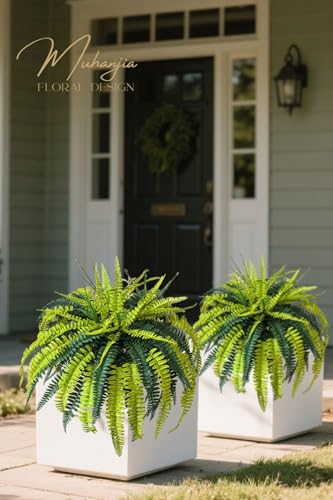 Muhanjia Polyester Artificial Boston Fern Bush,Set of 4,Fake Fern Hanging Plants UV Resistant that Look Real for Outdoors and Home Decor. (36" 4Pcs-Yellow Green) - color: Yellow Green