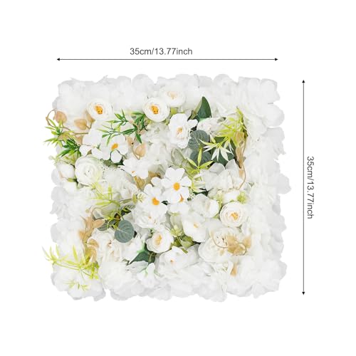Flower Wall Backdrop, 14x14 Inch Artificial Flower Wall Panels, Peony Dahlia Wall Flowers Wall Decor for Photo Background Home Party Wedding Backdrop Decoration (White) - color: White