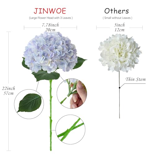 JINWOE Boho Fake Hydrangea Artificial Flowers, 4Pcs 22" Large Lifelike Silk Artificial Hydrangeas, Full Fake Flowers for Bouquet Table Centerpieces Wedding Indoor Home（Light Blue Violet） - color: Light Blue Violet