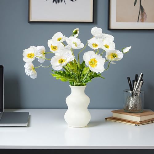 HCTCPALS Artificial Flowers for Outdoors 6 Pcs Poppy Plant Realistic Silk Fake Flowers for UV Resistant Faux Plants Outdoor Indoor Outside Front Porch Hanging Planter Decoration-23.5” White - color: Poppy White