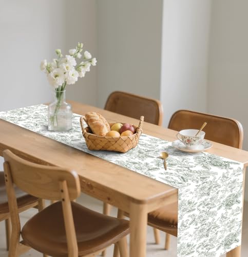 3 PCS Sage Green Floral Table Runner 14 x 108 Plastic Flower Table Runner for Party Birthday Baby Shower Bridal Shower Wedding Disposable Table Runners - color: Green Floral Table Runner, size: 3 PCS
