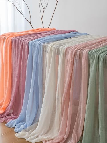 Keketoarrange 3pcs Fresh Salmon Cheesecloth Table Runner Valentines Decor Peach Echo Gauze 120 Inch 10 FT Boho Table Runner for Wedding Baby Shower Bridal Shower Party Sheer Spring Home Decorations - color: Coral Peach, size: 35"x120"(Pack of 3)