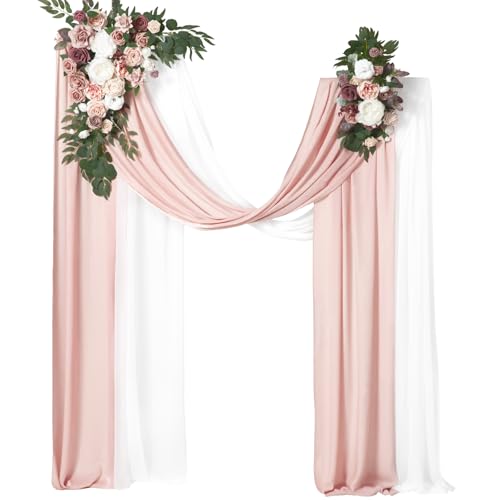 Ling's moment Pink Mauve Artificial Wedding Arch Flowers Kit Pack of 4, 2pcs Hanging Flower Arrangement 2pcs Chiffon Drapes Spring Ceremony Reception Fake Rose Arbor Backdrop Floral Outdoor Decor - color: Pk-dusty Rose Mauve