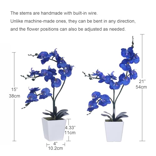 15" Tall Artificial Silk Phalaenopsis Orchid Flower Plant Pot Arrangements (Navy Blue) - color: Navy Blue