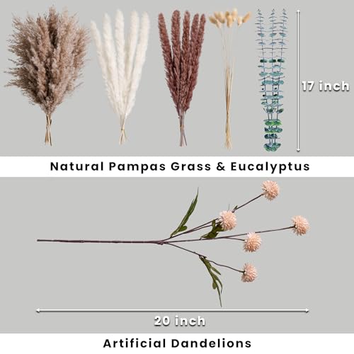 RoseTalk Simulation Flower Decor Luxury Faux Flower Arrangements – Realistic Artificial Flowers with Beige & White Peonies, Dried Pampas Grass, Bunny Tails & Eucalyptus - color: Beige