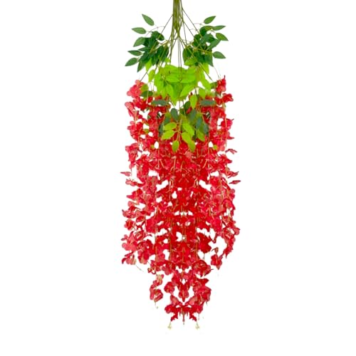 5 Pack Red Wisteria Hanging Flowers Garland, 3.77 Feet Artificial Flower Vines, Fake Wisteria, Artificial Vines Hanging Garland for Backdrop Outdoor Yard Garden Decor - color: Red, size: 5 PCS