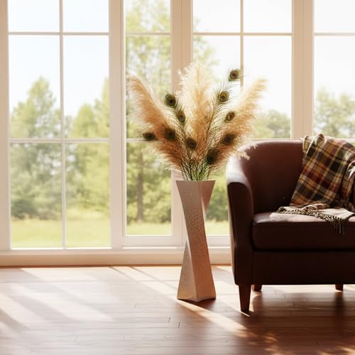 27.5 Inch (Ice Crack White) Tall Floor Vase for Home Decor - Modern Freestanding Vase with Textured Finish, Handmade Design for Pampas Grass, Artificial Flowers, Farmhouse Living Room Corner Décor - color: White, size: 27.5 IN