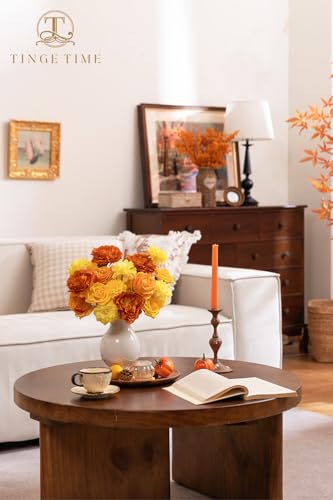 TINGE TIME Artificial Flowers Combo Set, Gradient Color Flower Leaf with Stems for DIY Wedding Bouquets Centerpieces Baby Shower Party Home Decorations(Yellow & Tangerine Orange) - color: Yellow & Tangerine Orange