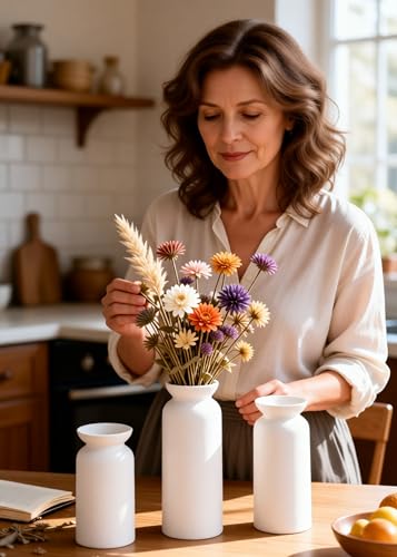 White Ceramic Vase Set of 3 Small Flower Vases for Decor Modern Boho Farmhouse Style Decorative Vases Dried Flowers - color: White-vt12