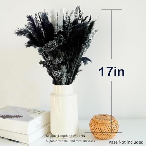 Natural Dried Pampas Grass Bouquet, 17" Black and Dark Grey Dried Flower Bouquet, Mixed with Thistle, Bohemian Style Home Dried Flower Decoration, DIY Assembly