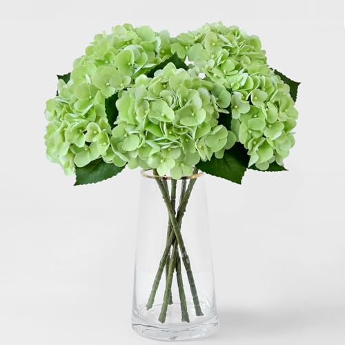 ZYTUYO 5PCS Light Green Hydrangea Artificial Flowers Small Fake Latex Real Touch Hydrangeas Flowers with Stems Faux Silk Bouquet for Home Decor Table Wedding Party Outdoor Centerpieces - color: Light Green