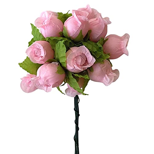 Rose Petal Pink Artificial Silk Flower Roses - 12 Mini Bouquets of 12 Rosebuds, 144 Rosebuds Total, Valentine’s Day Wedding Decor, Easter Reception Wreath, Gender Reveal Bridal Shower Flowers - color: Rose Petal Pink
