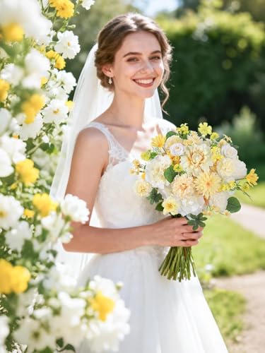 Artificial Flowers Combo Box Set White Yellow Roses Dahlia Fake Silk Flowers with Stems for DIY Wedding Bridal Bouquets,Floral Arrangement,Table Centerpieces,Baby Shower,Home Decorations - color: Yellow