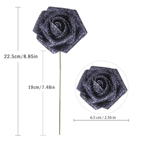 IPOPU Black Glitter Roses,50PCS Fake Roses Glitter Flowers for Crafts DIY Wedding Bouquet Home Party Decoration(Black) - color: 50pcs Black