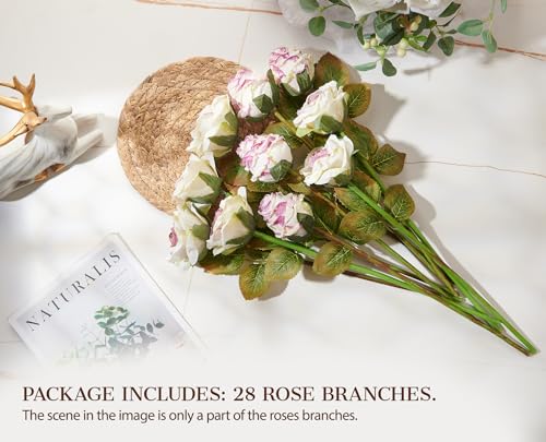 PONKING Rose Artificial Flower 28pcs Realistic Faux Silk Roses Fake Flowers Bouquets Arrangements Decor for Wedding Spring Mother's Day, Home Table Decorations, Light Purple Flower - color: A 28pcs Light Purple Rose