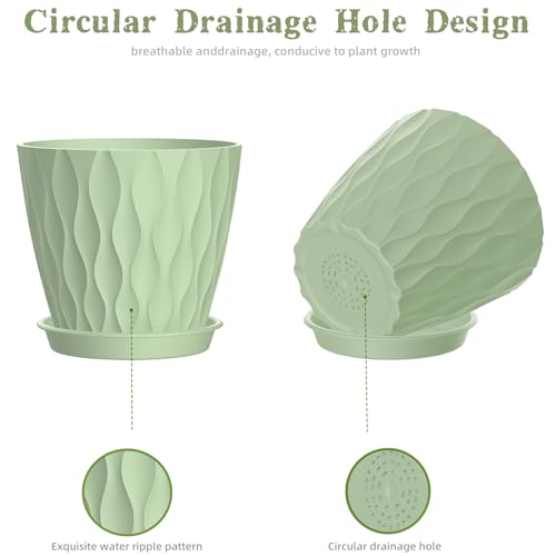 6 Inch Plant Pots, 6 Pack Indoor Flower Pots, Planters with Drainage Holes and Trays for Orchids, Violets, Succulents, Herbs, and Other Plants,Green - color: Green, size: 6inch