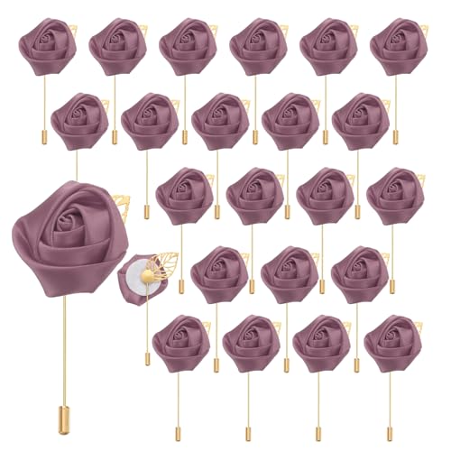 uxcell 24pcs SOYA Red Rose Boutonnieres Flower Buttonholes Pocket Boutonnieres Pins for Wedding Ceremony Anniversary Prom Formal Dinner Party - color: Soya Red