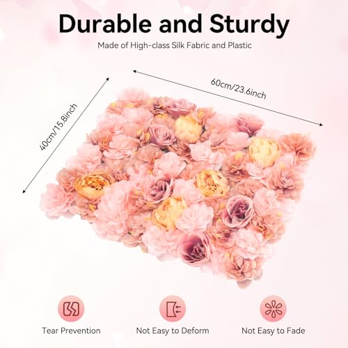 6 PCS Artificial Flower Wall Panels 3D Flower Wall Panel for Flower Wall Backdrop 16" x 24" Faux Flower Wall Mat Silk Hydrangea Rose Floral Panel for Party Wedding Wall Decorations Autumn Pink - color: Autumn Pink