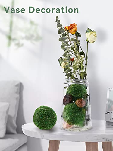 Biubee 6Pack Decorative Faux Dried Moss Balls- 3" Artificial Green Plant Mossy Globes Handmade Sphere Moss Gift for Home Dough Bowl Vase Chinoiserie Decors Party Wedding Display - size: L(6pcs)
