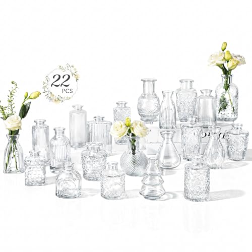 RUCKAE Glass Bud Vases Mini Flower Vase Small Vintage Vases for Centerpiece Table Wedding Decorations Home Decor Party(Transparent 22 Pack) - style: Transparent 22 Pack