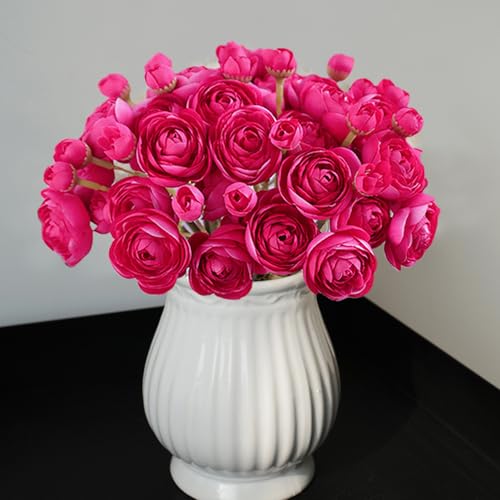 18 Pcs Ranunculus Artificial Flowers Hot Pink Faux Ranunculus Flowers Real Touch Mini for Wedding DIY Bouquets Home Decor Arrangements - color: Rose