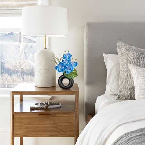 Briful 2PCS Blue Orchid Fake Flowers in Black Ceramic Pot Silk Orchid Floral Arrangement Faux Orchid Plant for Home Office Room Shelf Table Centerpiece Modern Decor - color: Blue