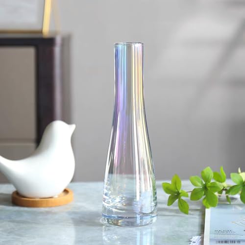 8.3'' Single Flower Vase, Small Glass Bud Vase Clear Single Stem Rose Vase, Colorful Tall Skinny Vases for Flowers Centerpieces Wedding Party Home and Office Décor