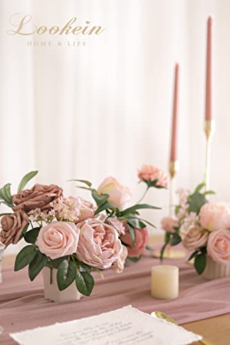 Lookein Artificial Flowers Combo Box for DIY Wedding Bouquets, Centerpieces, Arrangements, Party & Home Decor - Silk and Foam Flowers with Stems, Belle Blush - color: Athens Blush