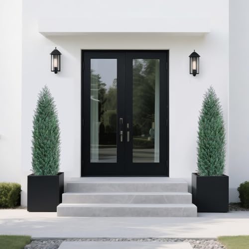 4Ft Artificial Cypress Trees (Set of 2) Outdoor Indoor, Realistic Faux Potted Cedar Trees with UV Protection, FakeTopiary Trees in Cement Pot for Entryway Patio Porch Garden Office Home Decor - size: 4FT