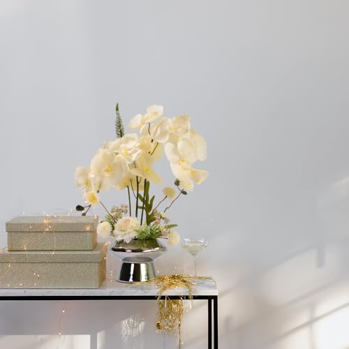LESING Fake Orchids Flowers Arrangement in Pot,Faux Silk Orchid Artificial Flower Plant with Ceramic Vase for Table Home Decor (Silver Vase,White) - color: Silver Vase,white