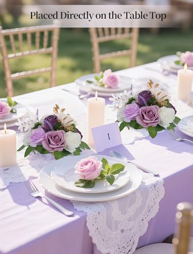 BLOSMON Artificial Flowers Ball Wedding Centerpieces 10 Pcs Lilac Rose Artificial Flower Center Pieces Decoration for Table Silk Kissing Ball Faux Floral Bouquet Arrangements for Home Party DIY Decor - color: Lilac