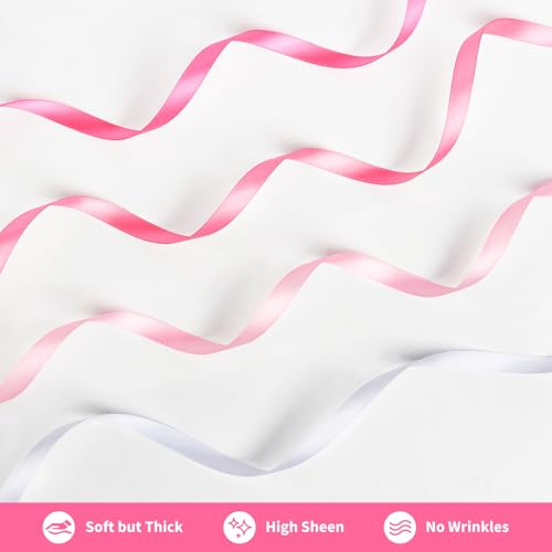 Mauproy 3/8 Inch Pink Satin Ribbon, 4 Rolls Total 40 Yards, Double Faced Mixed Pink Thin Ribbon for Gift Wrapping, Flower Bouquets, Crafts, Wedding, Graduation Decorations - color: Pink