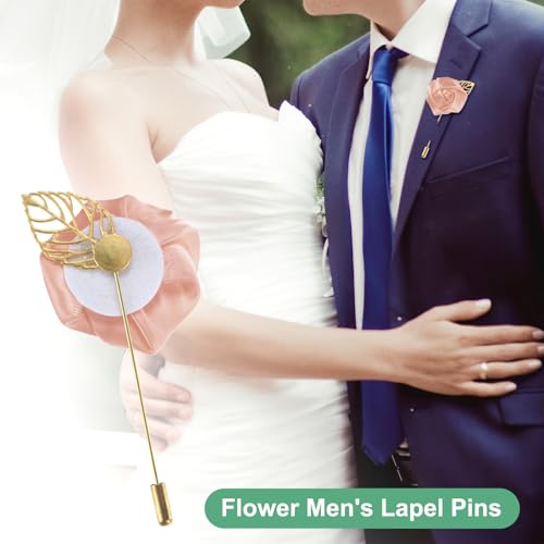 M METERXITY 1-Pack Flower Lapel Pins for Men, Golden Leaf Rose Boutonnieres Pin Groom Boutonnieres for Wedding/Dance/Party, Men Lapel Pins for Suits Satin Flower Corsage [Korean Pink] - color: Korean Pink