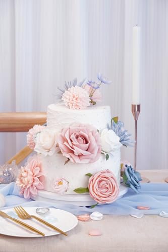 Artificial Flower Combination Box Set Artificial Flower Loose Leaves and Stems DIY Wedding Center Bouquet Bride Wedding Baby Shower（Nostalgia Blue Powder） - color: Nostalgia Blue Powder
