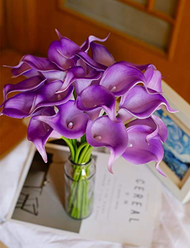 DuHouse 20Pcs Artificial Calla Lily Flower Real Touch Latex Flowers for DIY Wedding Bouquet Party Home Decor (Purple) - color: Purple, size: 20pcs