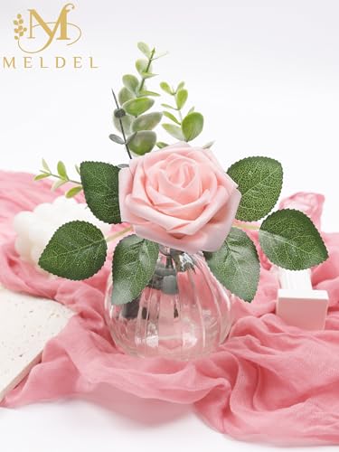 Artificial Flowers 25 Pack Blush Faux Foam Roses with Stems, Real Looking Fake Rose for DIY Wedding Bouquets, Bridal Shower Centerpieces, Party Table Decorations, Home Decor - color: Blush, size: 25Pcs