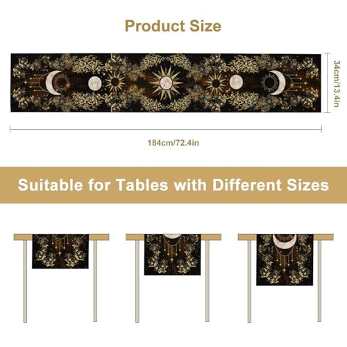 Boho Floral Table Runner, Spring Gothic Moon Phase Wildflower Mystical Witchy Farmhouse Coffee Table Center Decor for Home Kitchen Dining Patio Holiday Party Table Decorations 13x36 inches - color: Tr-moon06, size: 13x36" Table Runner
