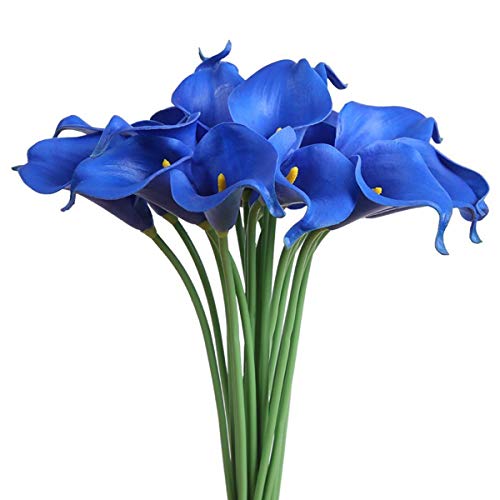 Faylapa 20 Pcs Artificial Calla Lily Real Touch Flowes Fake Flowers Wedding Bouquets Home Floral Decorations (Royal Blue) - color: Royal Blue