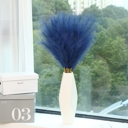Wertuirk 9 Stems Blue Pampas Grass - 38 Inch Tall Faux Pompous Grass Decor, Long Artificial Pompas Floral Branches for Vase Filler, Wedding Flower Arrangement and Home Decor (Blue) - color: Blue