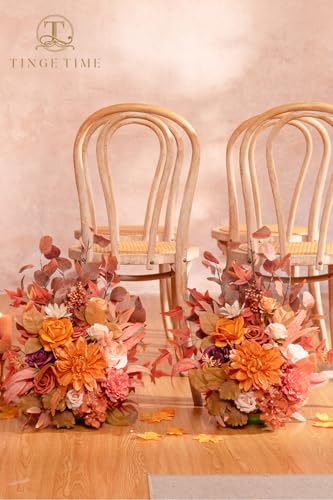 TINGE TIME Free-Standing Artificial Flower Set of 2, Table Centerpiece with Rubber Pad, Silk Fake Flower for Fall Wedding Centerpiece Archway Aisle Welcome Entrance (Maple Red) - color: Maplered
