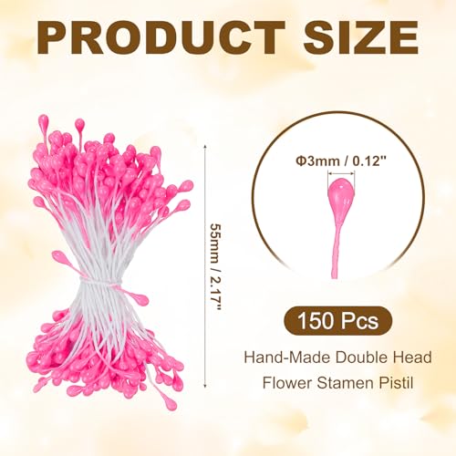 PATIKIL 3mm Double Heads Flower Stamen, 150 Pcs Artificial Flower Stamen Pistil Matt Pearl Floral Stamen for DIY Christmas Card Wedding Decoration, Dark Pink - color: Dark Pink