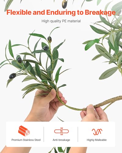 VEVOR 6FT Artificial Olive Tree with Black Pot, Tall Fake Tree with Natural Wood Trunk & Realistic Green Leaves and Fruits, Indoor Faux Plant for Home, Office, Living Room, Corner Decor - color: Olive Tree Type 2, size: 6ft