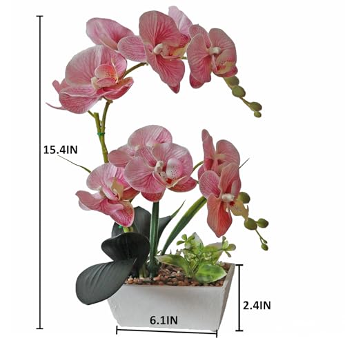 Pink Orchids Artificial Flowers Faux Orchid Plant Indoor Phalaenopsis Look Real With Pot Table Centerpieces Arrangement Lifelike Elegant Home Decor Dining Room Table Shelves Kitchen Decorative Flowers - color: Pink
