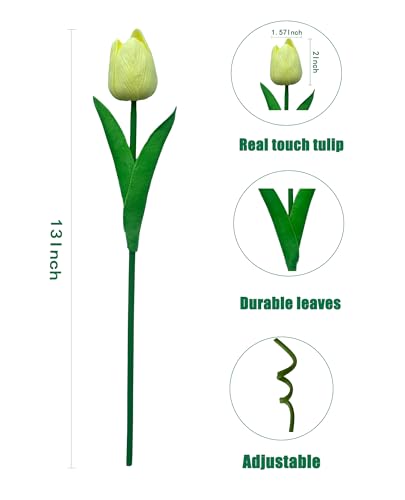 15pcs Artificial Tulips Flowers Real Touch Latex Bouquet Fake Tulips for Office Wedding Party Home Kitchen Garden Decoration - color: Beige