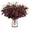 Yen Jean 20PCS Dark Wine Red Halloween Eucalyptus Stems Artificial Fake Flowers Bulk Decorations, Burgundy Branches for Indoor Table Centerpieces Party Supplies - style: Dark Red Wine