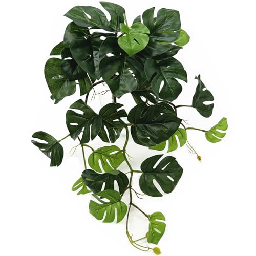 Artificial Monstera Small Faux Potted Mini Hanging Vine Fake Tropical Palm Plants Ivy Greenery for Indoor Outdoor Kitchen Decor Bathroom Office Shelf Table Pot Windowsill DIY Decoration - Green 1 Pack - color: Small Monstera Plant / Green / 1 Pack