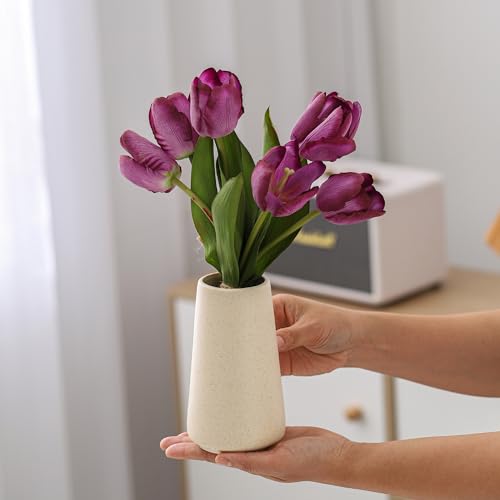 Beige Vase - Beige Ceramic Vase, 6“ Neutral vase Home Decor, Boho Off White Cream Vases for Flower, Minimalist Modern Ivory vases for Centerpieces, Room Decor, Living Room, Bedroom or Gift - color: Beige, size: Small